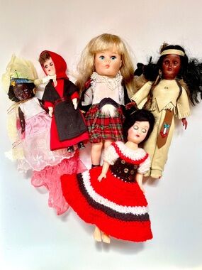 Vintage Doll LOT Sleep Eyes Ginny Scottish Costume Crochet Dress Amish Girl Doll